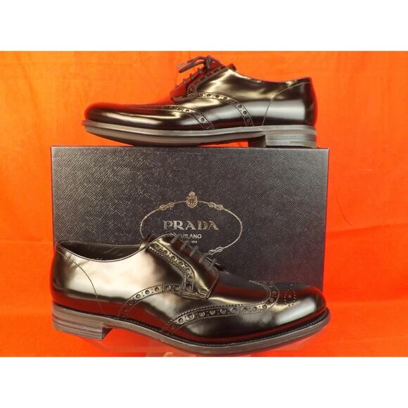 NIB PRADA 2EE061 BLACK PATENT LEATHER LACE UP WINGTIP PERFORATED OXFORDS 10 ITAL main image 7